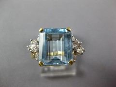 ESTATE LARGE 2.46CT DIAMOND & AAA AQUAMARINE 14KT 2 TONE GOLD 3D ENGAGEMENT RING