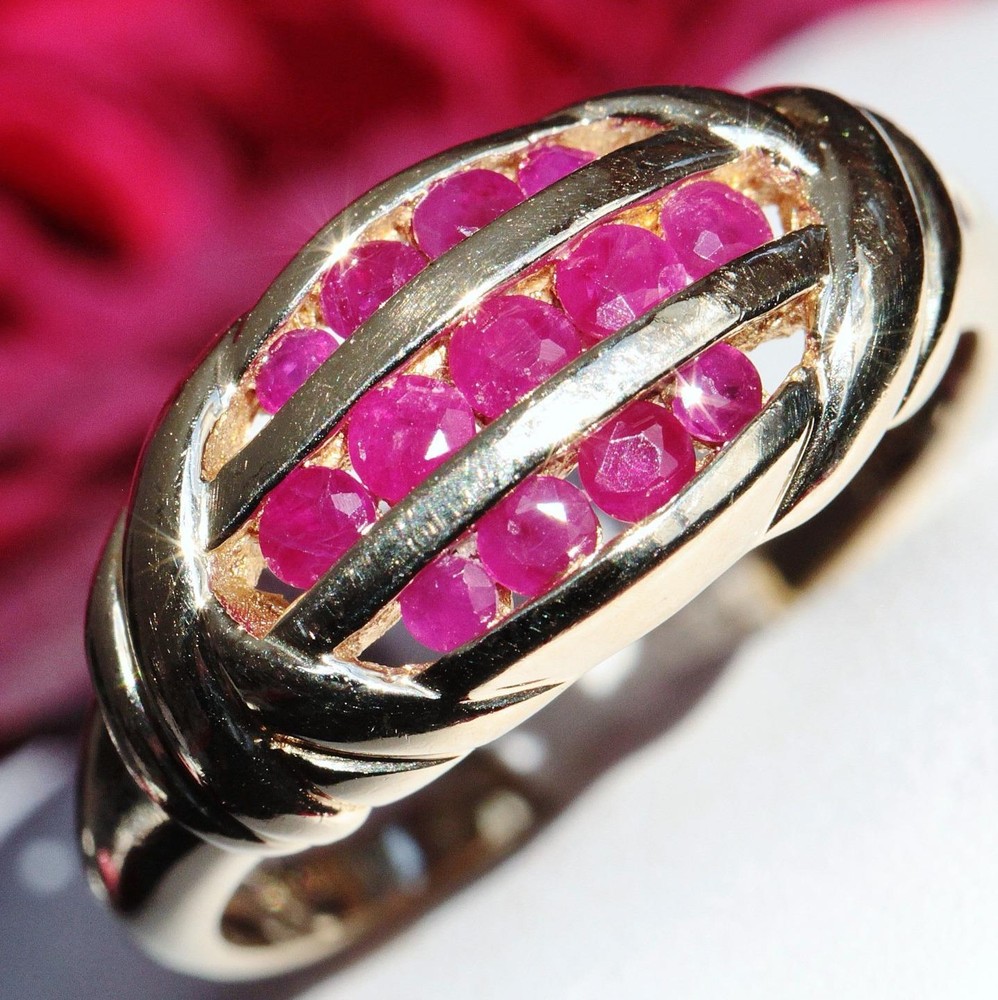14k yellow gold ring 1.00ct natural treated ruby size 8 swirl band vintage 4.6g