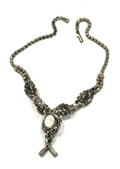 VINTAGE ART DECO CRYSTAL BLACK CLEAR RHINESTONE Y-DROP PENDANT 16″ NECKLACE EUC