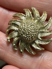 Vintage Textured Sunflower Daisy Clip Earrings Gold Tone Stamped BSK Omega Backs