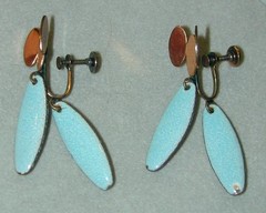 Vintage Copper Matisse Renoir Turquoise Enamel Dangle Earrings