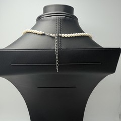 Y2K Faux Pearl Choker 15″ +2″ Ext 4.3mm 90s Choker Necklace Sterling 925 Clasp