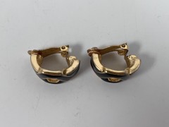 LANVIN PARIS GOLD TONE BLACK ENAMEL VINTAGE CLIP ON EARRINGS