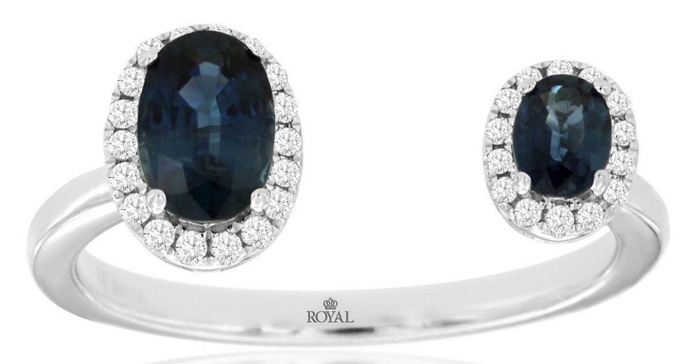 .99CT DIAMOND & AAA SAPPHIRE 14KT WHITE GOLD OVAL & ROUND HALO TENSION FUN RING