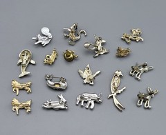 Vintage Tiny Animal Brooch Lot Of 17 Rhinestones Horses Whales Elephant Birds