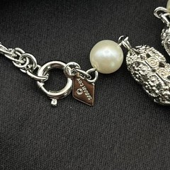 Vintage 1980s Silver Chain and Beads Pearl Long Necklace Flapper Minimalist