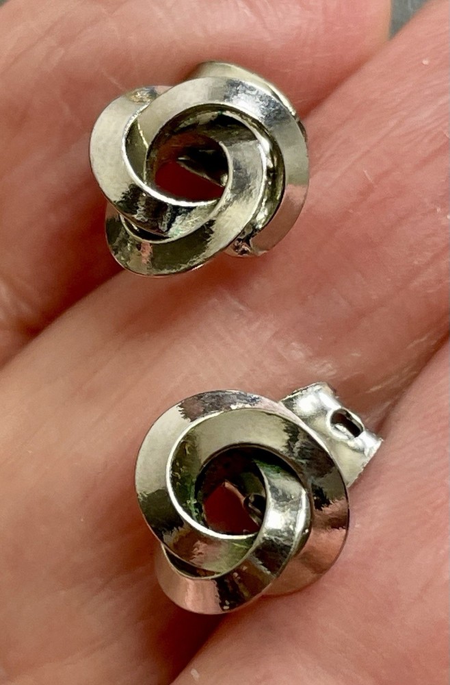 Vintage Silver Tone Twisted Metal Stud Earrings