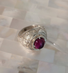Vintage Asian Sterling Silver Genuine Gemstone Dragon Ring-Size 7.75
