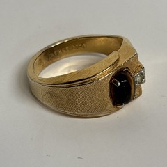 Vintage ESPO 18K HGE Gold Tone Brass Tiger Eye And CZ Ring, Size 11.75