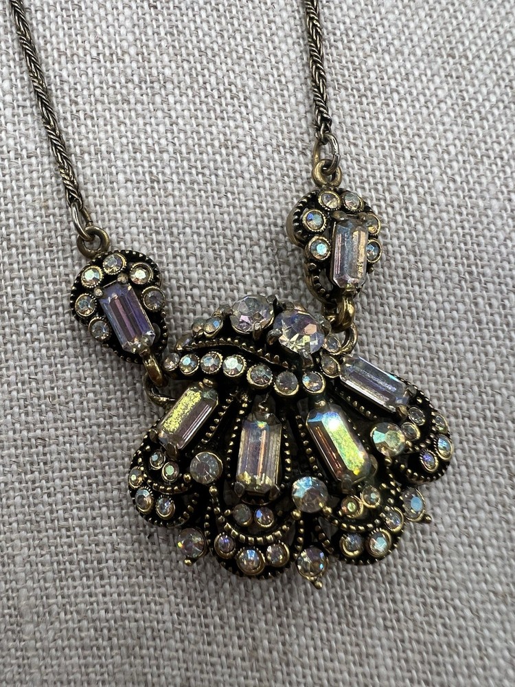 Hollycraft 1955 Necklace , AB Rhinestone Necklace 16” Adjustable