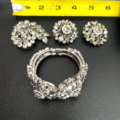 Vintage La Roco Art Deco Clear Crystal Rhinestone Bracelet Earrings Bracelet Set