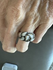 Vtg Sterling Silver Cluster Marcasite Abalone Ring Sz 7.5