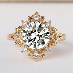 2.50Ct Art Deco Style Round Lab Created Diamond Wedding 14k Yellow Gold FN Ring