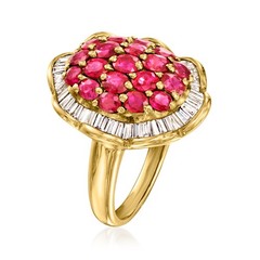 Vint Ruby & Diamond Scalloped Rng in 18k Gold Size 6.5