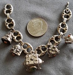 Vintage Etruscan 800 Silver Charm Bracelet With Fob Charms Ornate 7.5″ Coral