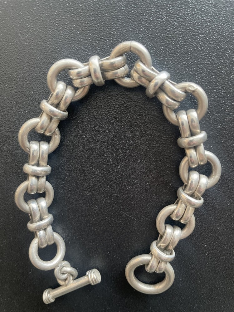 Vintage Sterling Silver .925 Heavy Chain Link Bracelet Toggle Clasp 8.5 in