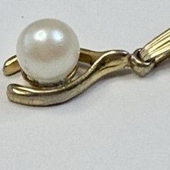 Dainty Vintage 70’s Gold Filled Wishbone/Faux Pearl Pendant & Box Chain 15.5”