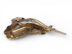 Vintage 14k Gold Feather & Gemstone Brooch/Pin SIGNED 8.9grams eBay GIA Verified
