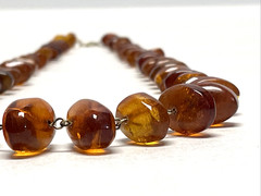 Vintage Baltic Amber Nugget Bead Necklace 26″ Honey Cognac Graduated 43g