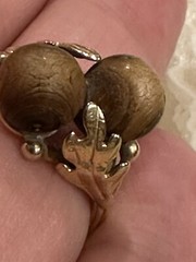Vintage 14 Kt Solid Gold Acorn Leaf Wood Ring Sz 7