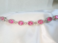 Sterling Silver 925 Natural Pink Topaz Diamond Tennis Bracelet 7.5″