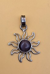 Vintage Sterling Silver 925 Sun Purple Tiger’s Eye Pendant 1″