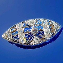 NATURAL EARTH MINED DIAMOND ORIGINAL ART Deco Brooch PLATINUM Filigree Pendant