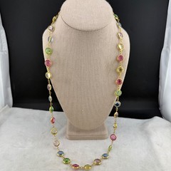 Vintage Open Bezel Necklace Gold Tone Pastel 28”