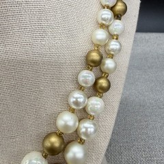 Vintage Necklace Acrylic Double Strand Gold Tone Imitation Pearl 17 Inches