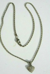 vtg Pave Crystal Necklace Heart Rhinestone Pendant Silver Tone Chain 18″