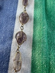 Vintage Amethyst Tumbled Stone Wire Cage Gold-Tone Long Necklace