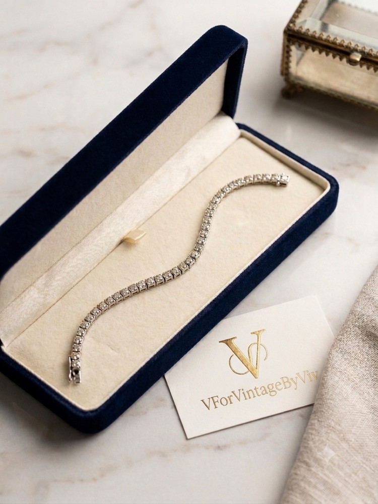 Vintage 1930s Sterling Silver Rhinestone Tennis Bracelet, Art Deco jewelry