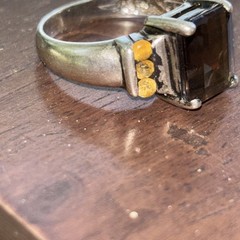 925 Sterling Silver Vintage Real Emerald-Cut Smoky Quartz & Citrine Ring Size 8