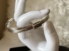 Sterling Silver Modernist Wire Bangle Adjustable Wrap Tension Bracelet 8.5”