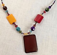 Colorful Beaded Necklace Tribal Bright Red Brown Yellow Blue Adjustable Length