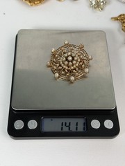 Vintage Accessocraft NYC Gold Silver Tone Faux Pearl Cluster Brooch Pendant