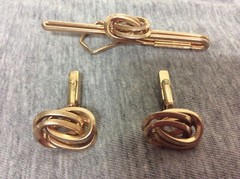 Vintage Swank Gold Tone Love Knot Cufflinks & Tie Bar Set