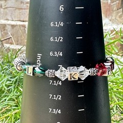 VTG Charm Bracelet Size 7 Block Letter Cross Glass Beads Colorful Sterling 18.7g
