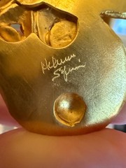 Vintage Signed European Modernist Brooch Pendant Gilt Brass Lovely Gold Tone