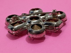 Fabulous Vintage Clear Glass Unique Brooch 9 Foilback Cabachons 1.5in