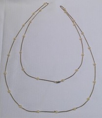 Vintage Single Strand Gold Tone & Pearl Station Bead Long Chain Necklace 56 in