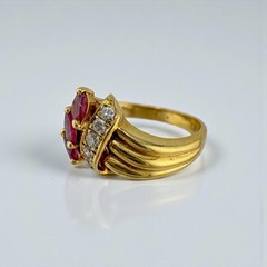 Vintage 1980s 18K Yellow Gold Ruby & Diamond Ring Size 5 – 3.98g