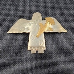 Vintage Angel Brooch Brass Mexico Silver 1.75″ Christmas
