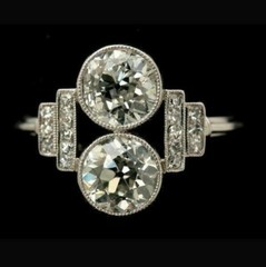 Vintage Art Deco Moissanite & Cubic Zirconia Wedding 14K White Gold Finish RIng