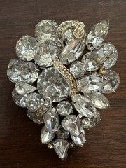 Vintage Weiss Rhinestone Brooch Statement Pin Crystal Silver Tone Gold Accent