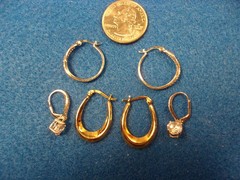 3 PAIRS OF STERLING SILVER EARRINGS: CZ HOOPS, STUDS/DROPS; GOLD PLATED HOOPS