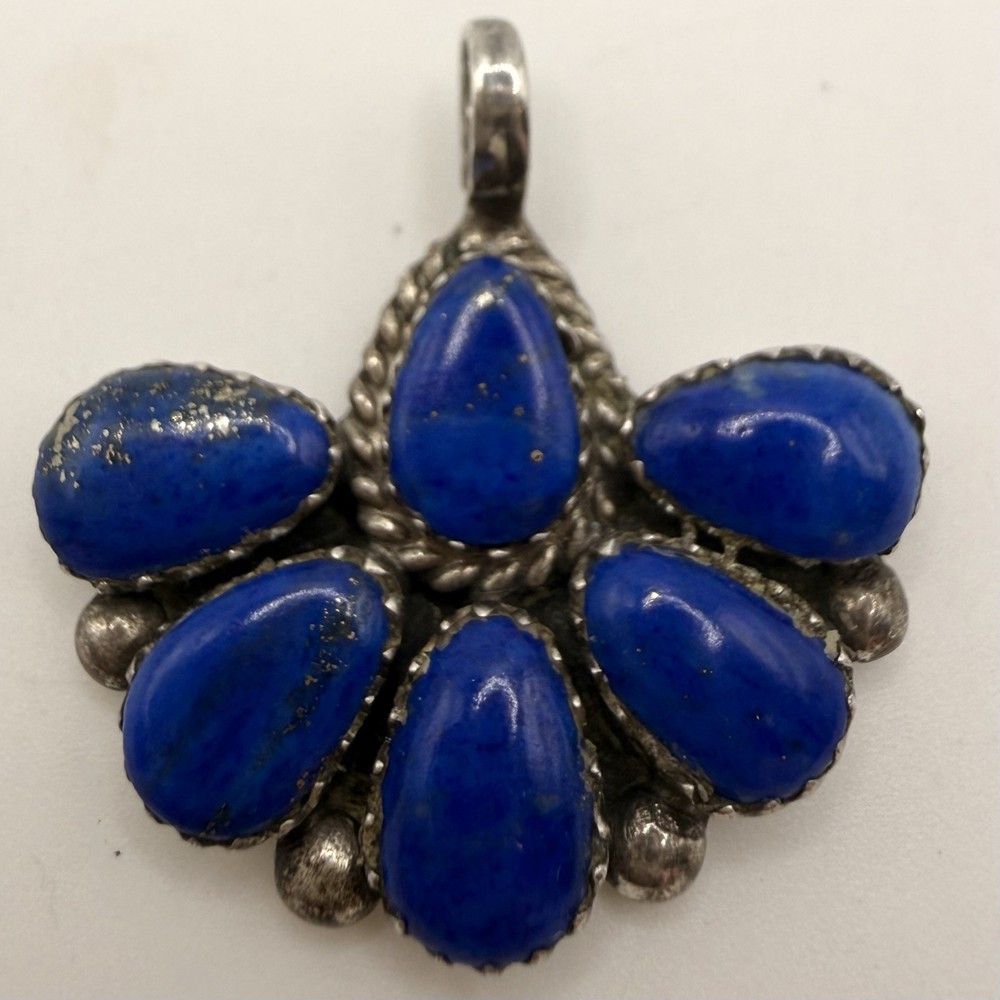Vintage Signed PW Blue Stone Floral Cluster Pendant | Unknown Material