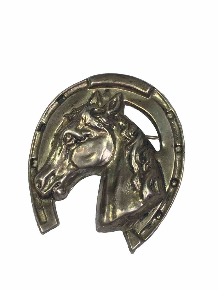 Vintage Sterling Silver Horse Horseshoe Rodeo Cowboy Brooch Pin 45mm 2”
