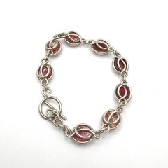 Sterling Silver Wired Bracelet and Colorful Glass Stones 7”