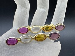 VINTAGE ESTATE FACETED GLASS LAVENDER CLEAR YELLOW BEZEL SET BAR BROOCH PIN PAIR